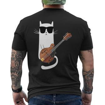 Cat Wearing Sunglasses Playing Mandolin Men's T-shirt Back Print | Mazezy