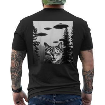 Cats With Alien Ufo Spaceship Cat Lovers Men's T-shirt Back Print | Mazezy