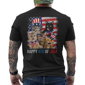Funny Cats Happy 4Th Of July American Us Flag 4Th Of July Mens Back Print T-shirt | Mazezy