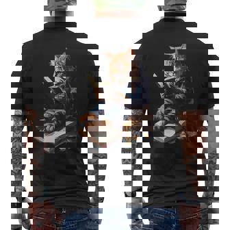 Cats Reading A Book Graphic Cat Kitten Lovers Men's T-shirt Back Print