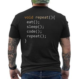 Coding Java Recursive Eat Code Sleep Repeat Men's T-shirt Back Print | Mazezy