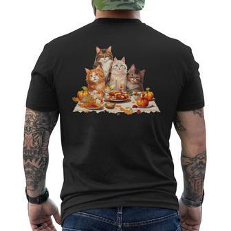 Cute Cat Lover Celebrating Thanksgiving Autumn Dinner Men's T-shirt Back Print | Mazezy