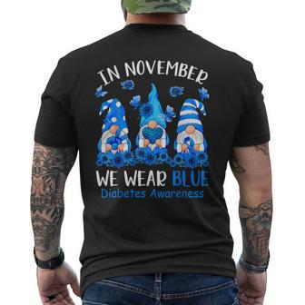 Cute Gnomes Wear Blue For Type1 Diabetes Awareness Men's T-shirt Back Print | Mazezy