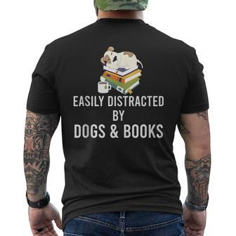Funny Dog Reading Lover Easily Distracted By Dogs And Books Mens Back Print T-shirt | Mazezy CA