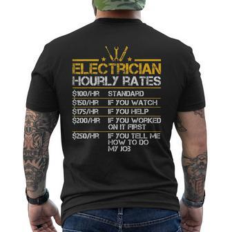 Funny Electrician Hourly Rates Lineman Men Electrician Dad Mens Back Print T-shirt - Seseable