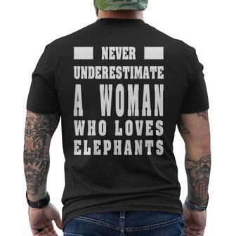 Funny Elephant Never Underestimate A Woman Who Loves Mens Back Print T-shirt - Seseable