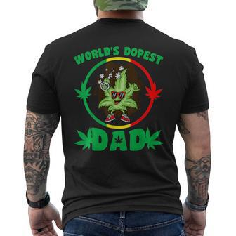 Funny Fathers Day Worlds Dopest Dad Cannabis Marijuana Weed Mens Back Print T-shirt - Seseable