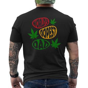 Funny Fathers Day Worlds Dopest Dad Cannabis Marijuana Weed Mens Back Print T-shirt | Mazezy