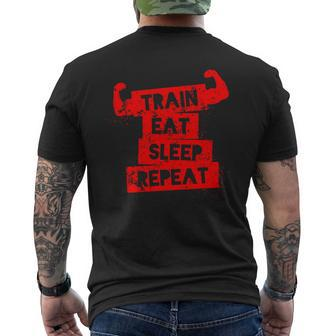 Funny Fitness Workout Train Eat Sleep Repeat Mens Back Print T-shirt - Monsterry UK