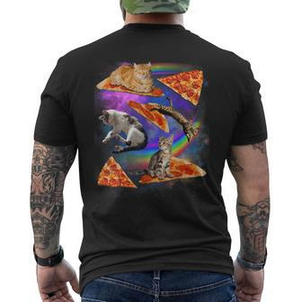 Funny Galaxy Cat In Space Cat Riding Pizza Mens Back Print T-shirt - Monsterry