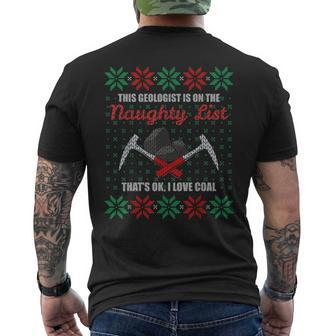 Geologist Geology Ugly Christmas Sweater Naughty List Men's T-shirt Back Print - Monsterry