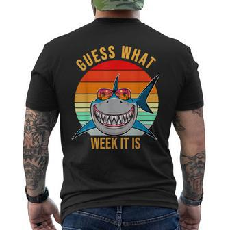 Funny Guess What Week It Is Shark Lover Ocean Animal Mens Back Print T-shirt - Monsterry