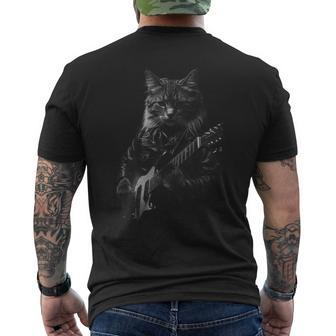 Guitar Cat Rock Cat Playing Guitar Men's T-shirt Back Print - Seseable