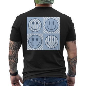 Happy Face Checkered Pattern Smile Face Meme Trendy Men's T-shirt Back Print - Monsterry DE