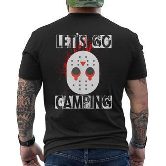 Horror Halloween Let's Go Camping Mask Serial Killer Halloween Men's T-shirt Back Print | Mazezy