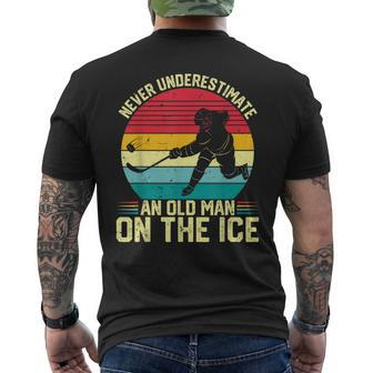 Funny Ice Hockey Never Underestimate An Old Man On The Ice Gift For Mens Mens Back Print T-shirt - Seseable