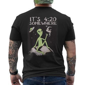 Its 420 Somewhere Cosmic Being Smoking Ufo Alien Men's T-shirt Back Print | Mazezy