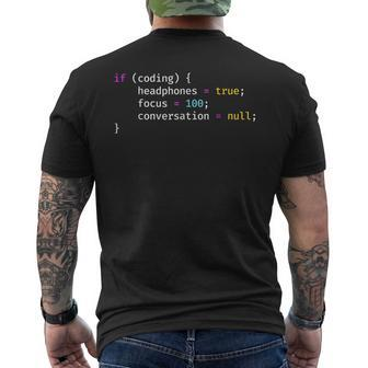 Funny Joke Programming If Coding Headphones Focus Mens Back Print T-shirt | Mazezy