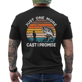 Funny Just One More Cast I Promise Funny Bass Fishing Retro Mens Back Print T-shirt | Mazezy