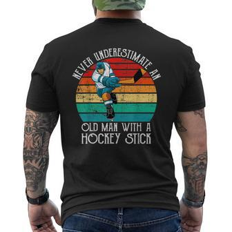 Funny Men Never Underestimate An Old Man With A Hockey Stick Mens Back Print T-shirt - Seseable