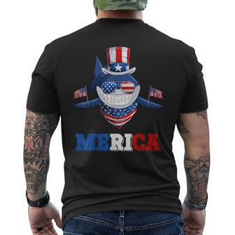 Funny Merica Shark American Flag Indepedence Day July 4Th Gifts For Shark Lovers Funny Gifts Mens Back Print T-shirt | Mazezy