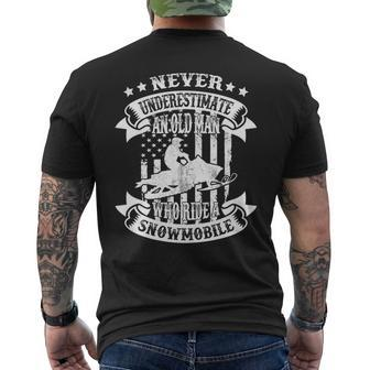 Funny Never Underestimate An Old Man Snowmobile Snowmobiling Mens Back Print T-shirt - Seseable