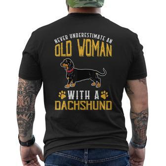 Funny Never Underestimate An Old Woman With A Dachshund Cute Mens Back Print T-shirt - Seseable