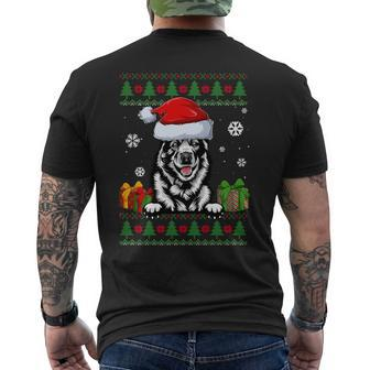 Norwegian Elkhound Santa Hat Ugly Christmas Sweater Men's T-shirt Back Print - Monsterry