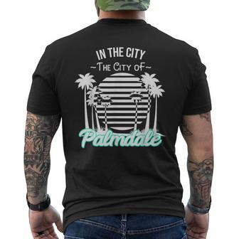Palmdale California Tropical Palm Tree Sunset Men's T-shirt Back Print | Mazezy