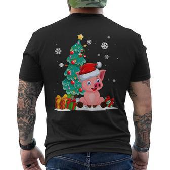 Pig Lovers Cute Pig Santa Hat Ugly Christmas Sweater Men's T-shirt Back Print - Monsterry