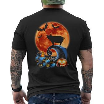 Pig And Moon Halloween Costume Silhouette Men's T-shirt Back Print - Monsterry