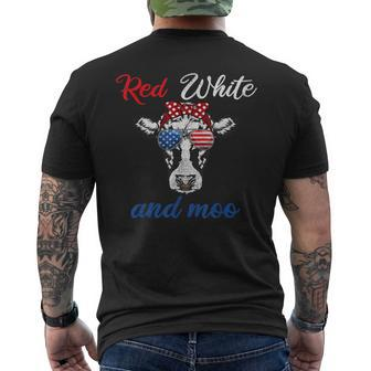 Funny Red White & Moo 4Th Of July Apparel Usa Patriotic Cow Mens Back Print T-shirt - Monsterry CA