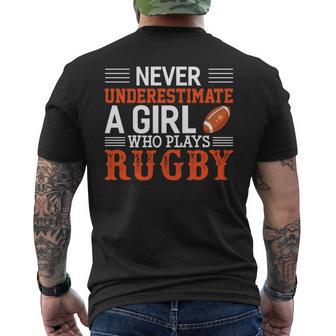 Funny Rugby Never Underestimate A Girl Who Plays Rugby Mens Back Print T-shirt | Seseable UK