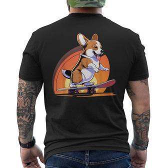 Funny Skateboarding Corgi Mens Back Print T-shirt - Seseable