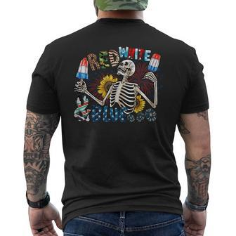 Funny Skeleton American Flag Red White And Blue Apparel Mens Back Print T-shirt | Mazezy AU