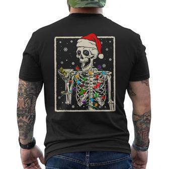Funny Skeleton Drinking Martini Cocktail Santa Hat Christmas Mens Back Print T-shirt | Mazezy