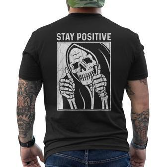 Funny Skull Stay Positive Skeleton Halloween Motivational Mens Back Print T-shirt | Mazezy