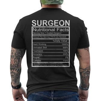 Funny Surgeon Nutrition Facts Life And Work Of Surgeons Mens Back Print T-shirt | Mazezy