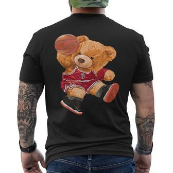 Funny Teddy Bear Basketball Slam Dunk Sport Cute Cartoon Teddy Bear Funny Gifts Mens Back Print T-shirt | Mazezy
