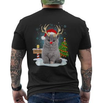 Ugly Sweater Cat Reindeer North Pole Christmas Men's T-shirt Back Print | Mazezy