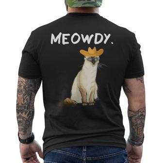 Western Meowdy Balinese-Javanese Cat Pun Howdy Cowboy Men's T-shirt Back Print | Mazezy
