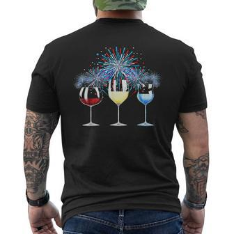 Funny Wine Glass Red White Blue Firework Happy 4Th Of July Mens Back Print T-shirt - Monsterry UK