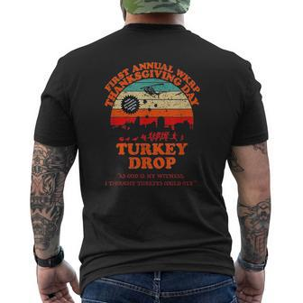 Funny Wkrp Turkey Drop Turkey Thanksgiving Turkey Fly Gifts For Turkey Lovers Funny Gifts Mens Back Print T-shirt | Mazezy UK
