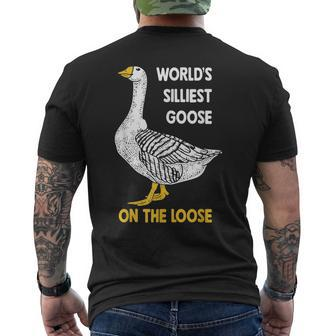 Funny Worlds Silliest Goose On The Loose Mens Back Print T-shirt | Mazezy