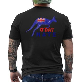 G Day Mate Funny Aussie Animal Kangaroo Australia Flag Retro Mens Back Print T-shirt - Monsterry