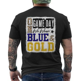 On Gameday Football We Wear Blue And Gold School Spirit Men's T-shirt Back Print - Seseable