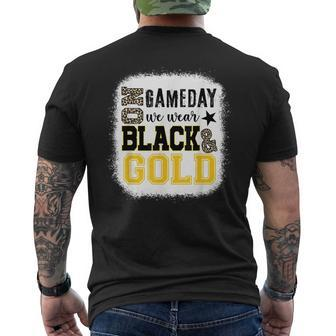 On Gameday Football We Wear Gold And Black Leopard Print Men's T-shirt Back Print | Mazezy DE