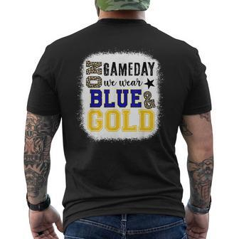 On Gameday Football We Wear Gold And Blue Leopard Print Men's T-shirt Back Print | Mazezy AU