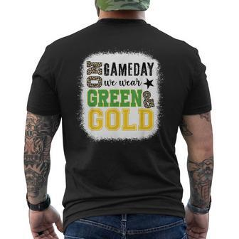 On Gameday Football We Wear Green And Gold Leopard Print Men's T-shirt Back Print - Monsterry AU