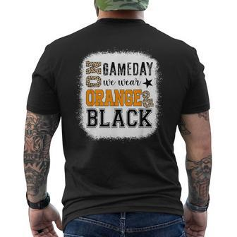 On Gameday Football We Wear Orange And Black Leopard Print Men's T-shirt Back Print | Mazezy